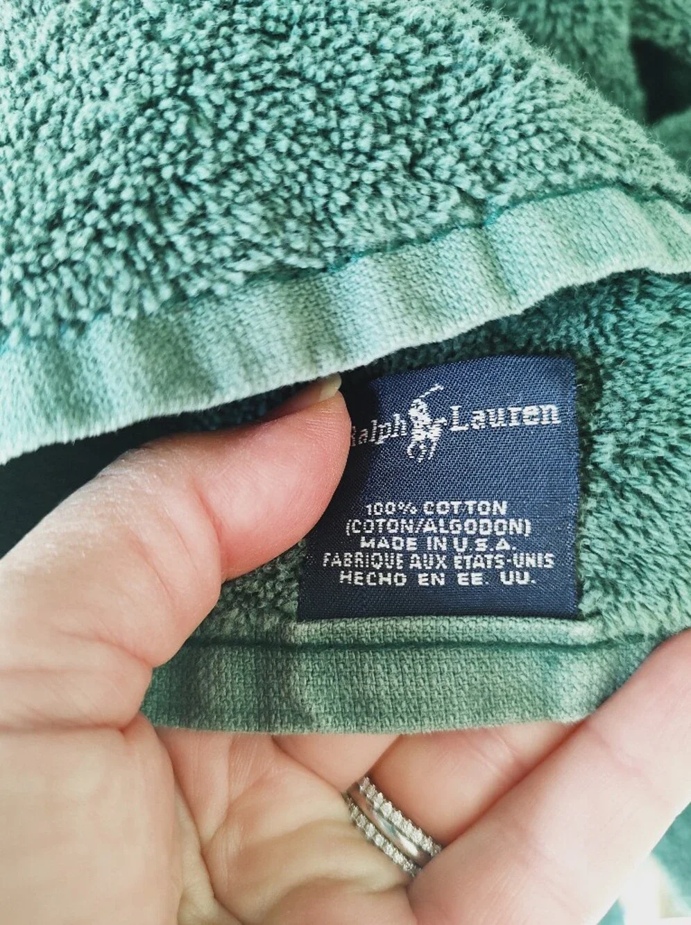 Ralph Lauren Cotton Vintage Large Bath Towels Set Of Two Green USA